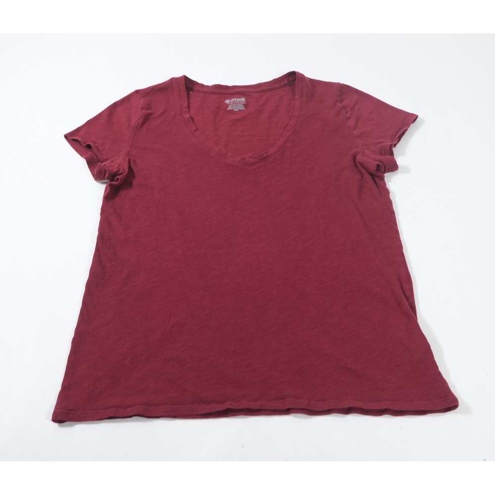 PINK Victoria's Secret T-Shirt Womens Small Burgundy V-Neck Slub Cotton Tee
